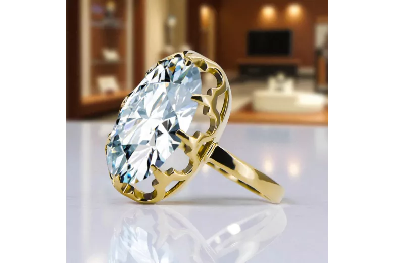 Циркон 14-кв Желтое золото Кольцо Винтаж стиль vrc253y